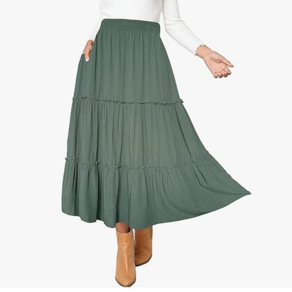 Afibi Dresses & Skirts - Afibi Womens High Waist A Line Ruffle Swing Long Maxi Skirt with Pockets